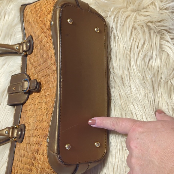 Etienne Aigner 100% Rattan with Bronze Trim Tote Bag 15” x 9” - Picture 6 of 12